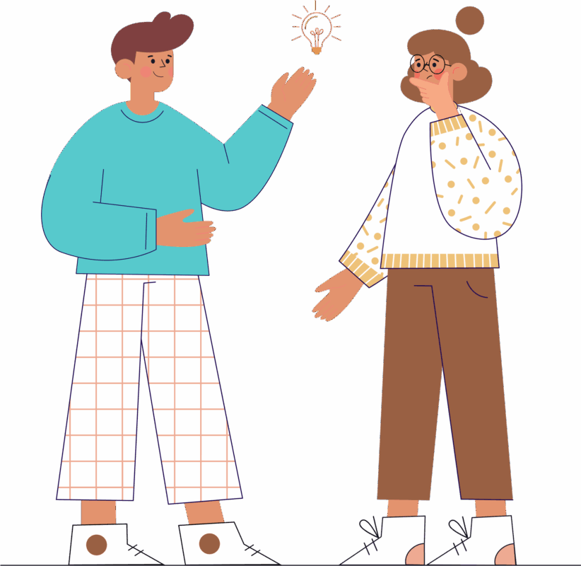 Dos personas conversando con una bombilla encendida, representando el proceso de insight y comprensión en la psicoterapia